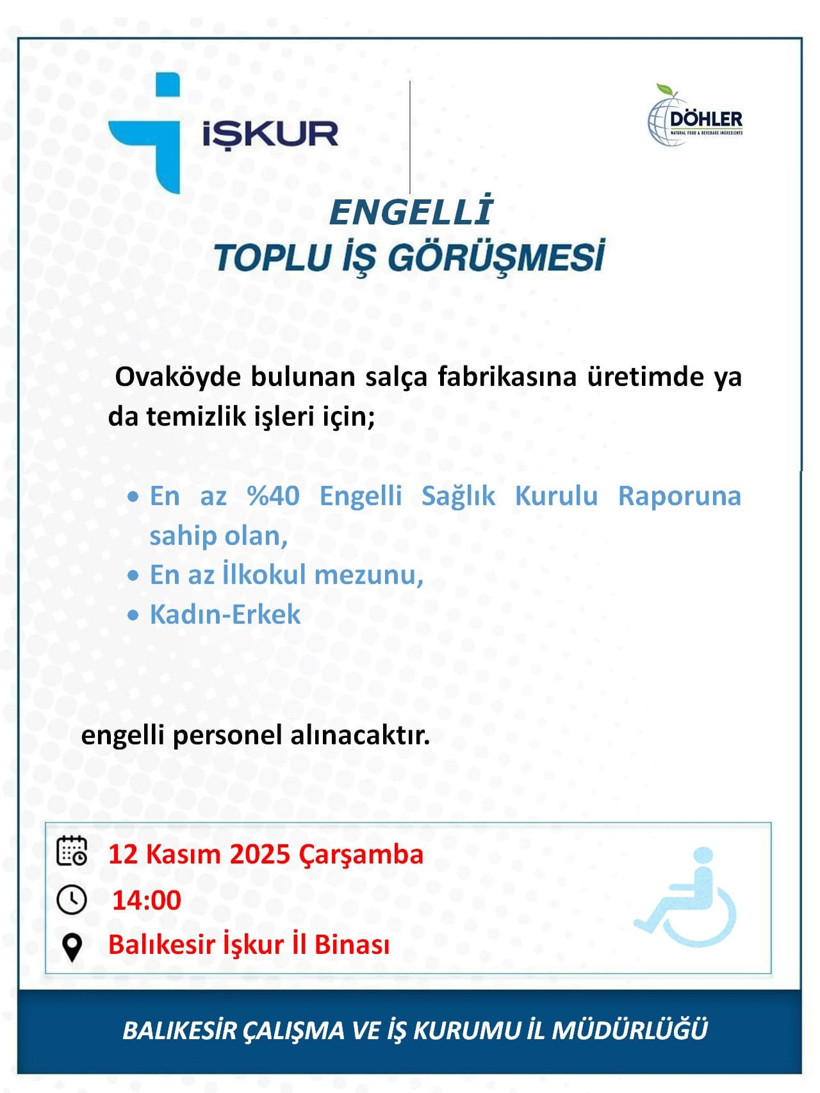 Balıkesir'de Engelliler İçin Toplu İş Görüşmeleri Başlıyor