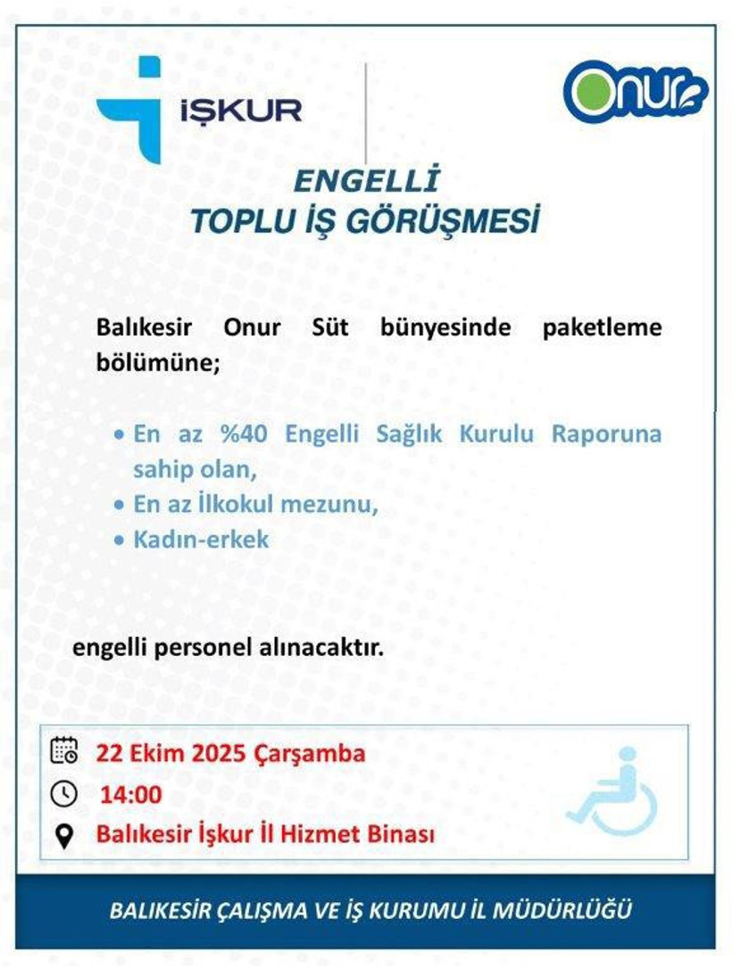 Balıkesir’de Engelliler İçin İstihdamda Fırsat Var! - 2. resim