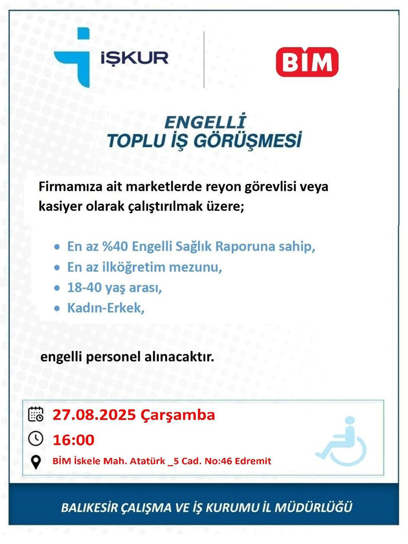 Balıkesir’de Engelli Vatandaşlara İş Fırsatı! - Resim: 1