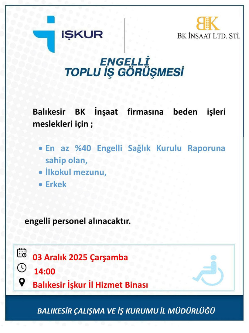 İŞKUR’dan Engelli Adaylara İş İmkanı