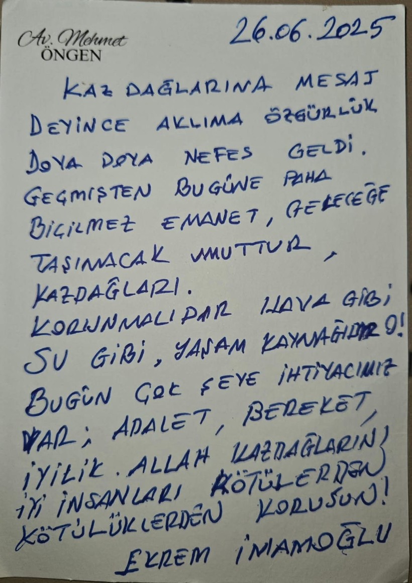 İmamoğlu’ndan Kaz Dağları Mesajı: “Adalet, Özgürlük ve İyilik İçin Umut Var”