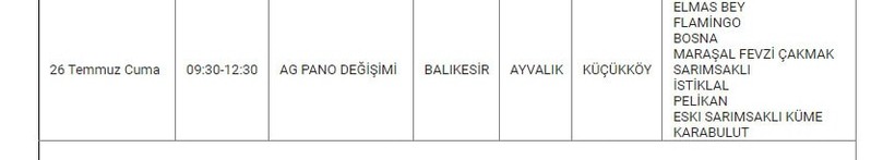 Ayvalık ve Mahallelerinde Elektrik Kesintisi Ayvalık ve Mahallelerinde Elektrik Kesintisi
