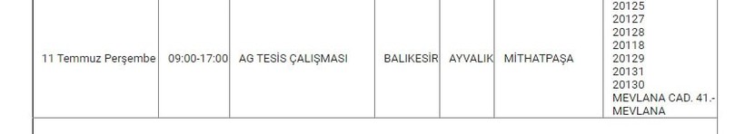 Ayvalık ve Mahallelerinde Elektrik Kesintisi Ayvalık ve Mahallelerinde Elektrik Kesintisi