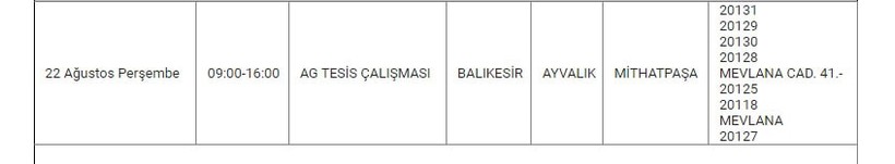 Ayvalık ve Mahallelerinde Elektrik Kesintisi Ayvalık ve Mahallelerinde Elektrik Kesintisi