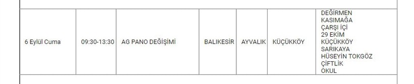Ayvalık ve Mahallelerinde Elektrik Kesintisi