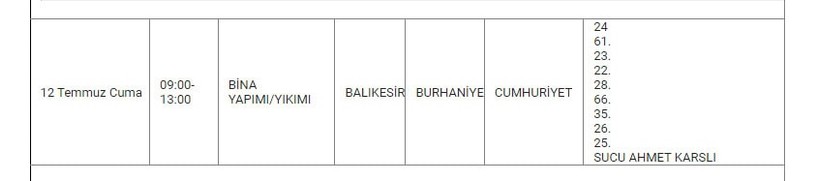 Burhaniye ve Mahallelerinde Elektrik Kesintisi Burhaniye ve Mahallelerinde Elektrik Kesintisi