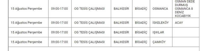 Bigadiç ve Mahallelerinde Elektrik Kesintisi Bigadiç ve Mahallelerinde Elektrik Kesintisi