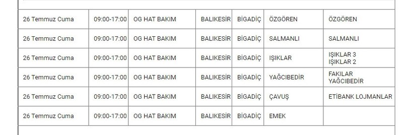 Bigadiç ve Mahallelerinde Elektrik Kesintisi Bigadiç ve Mahallelerinde Elektrik Kesintisi