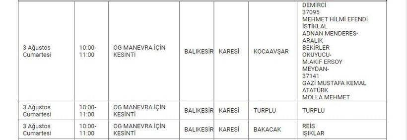 Karesi ve Mahallelerinde Elektrik Kesintisi Karesi ve Mahallelerinde Elektrik Kesintisi