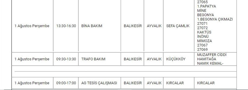 Ayvalık ve Mahallelerinde Elektrik Kesintisi Ayvalık ve Mahallelerinde Elektrik Kesintisi