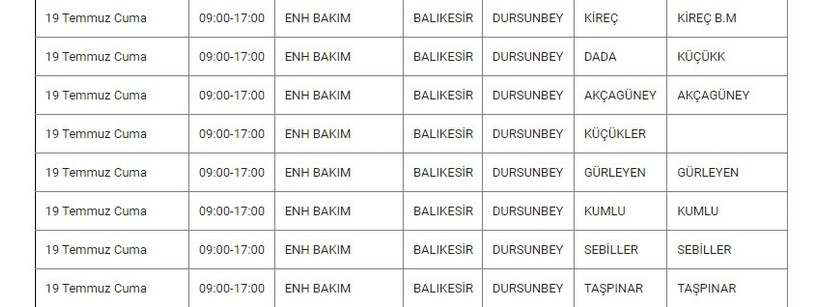 Dursunbey ve Mahallelerinde Elektrik Kesintisi Dursunbey ve Mahallelerinde Elektrik Kesintisi