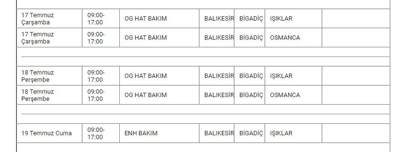 Bigadiç ve Mahallelerinde Elektrik Kesintisi Bigadiç ve Mahallelerinde Elektrik Kesintisi