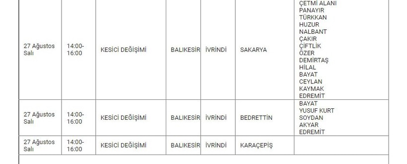 İvrindi ve Mahallelerinde Elektrik Kesintisi İvrindi ve Mahallelerinde Elektrik Kesintisi