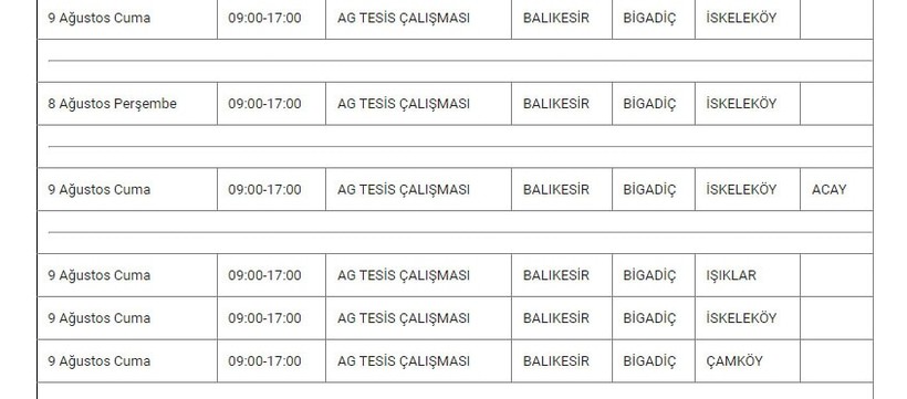 Bigadiç ve Mahallelerinde Elektrik Kesintisi Bigadiç ve Mahallelerinde Elektrik Kesintisi