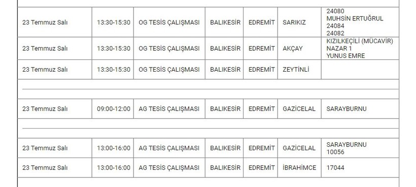 Edremit ve Mahallelerinde Elektrik Kesintisi Edremit ve Mahallelerinde Elektrik Kesintisi