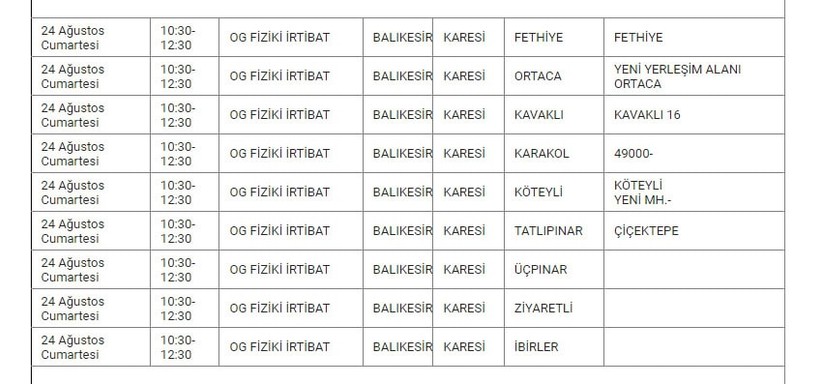 Karesi ve Mahallelerinde Elektrik Kesintisi Karesi ve Mahallelerinde Elektrik Kesintisi