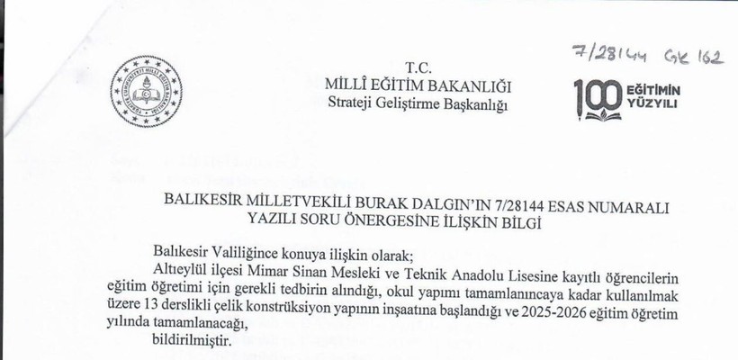 Milletvekili Dalgın, “Meslek Lisesi memleket meselesi!” 