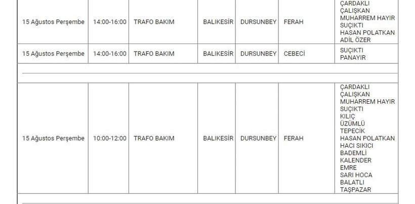 Dursunbey ve Mahallelerinde Elektrik Kesintisi Dursunbey ve Mahallelerinde Elektrik Kesintisi