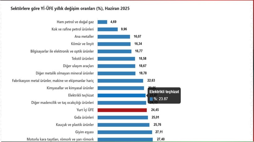  Yurt İçi Üretici Fiyat Endeksi Haziran’da Yıllık %24,45 Arttı 