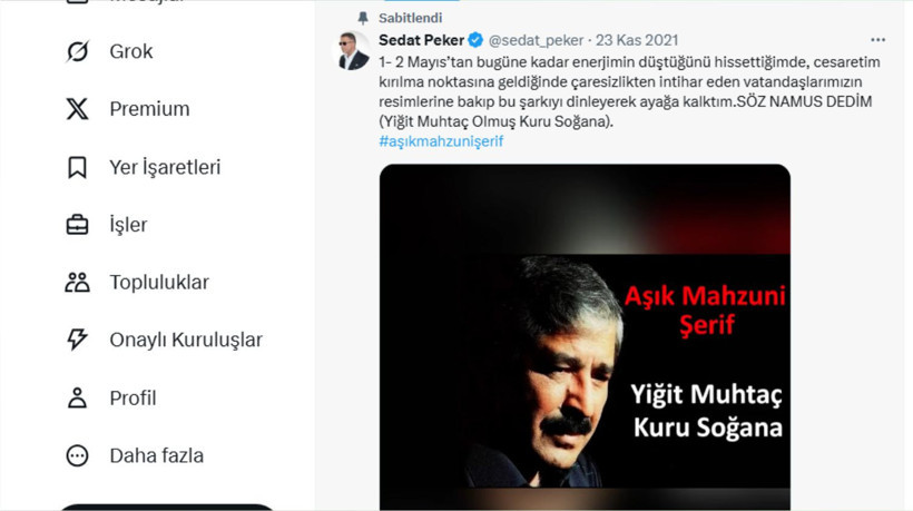 Sedat Peker'in sabitlediği mesaj 