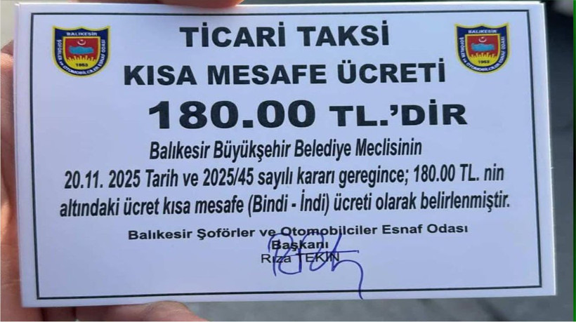 Ticari Taksi Ücret 180 TL Oldu