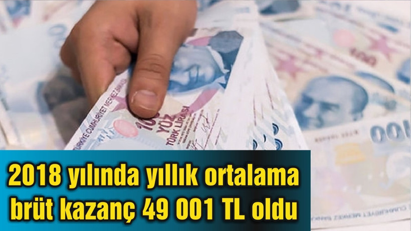 2018 yılında yıllık ortalama brüt kazanç 49 001 TL oldu