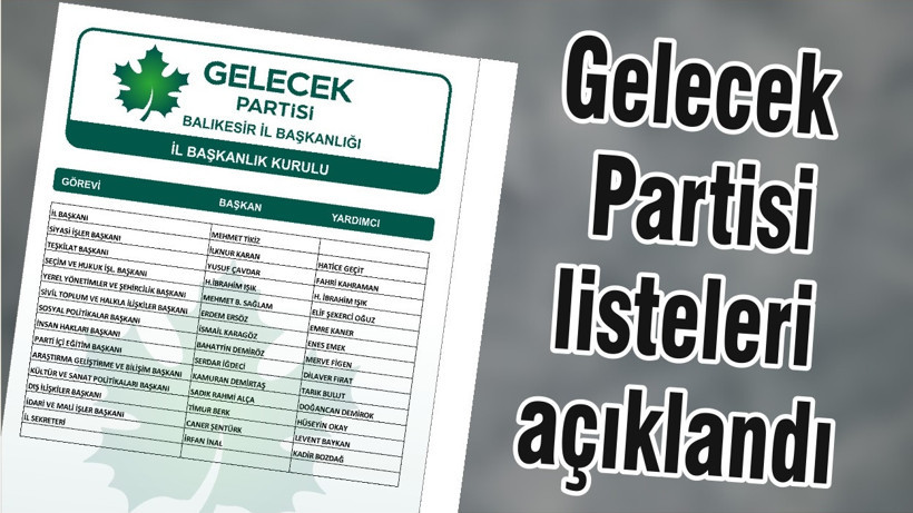 Gelecek Partisi listeleri açıklandı
