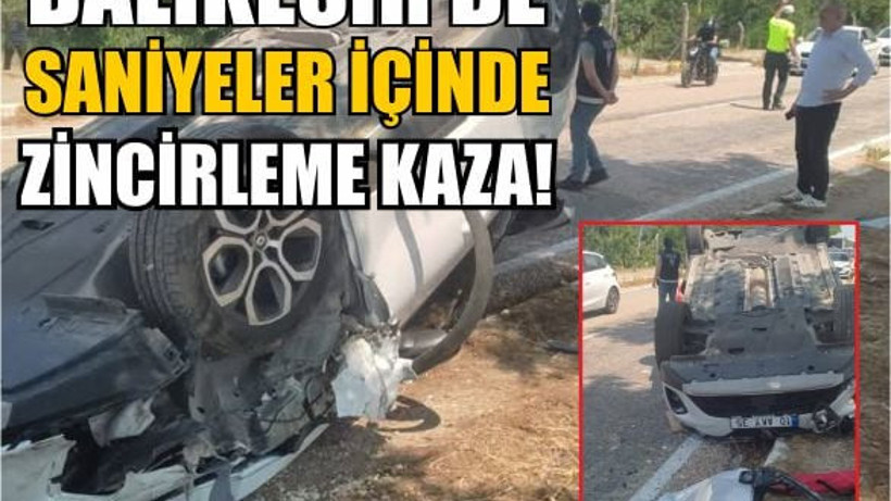 Zincirleme Kazada Otomobil Ters Döndü: 2 Yaralı