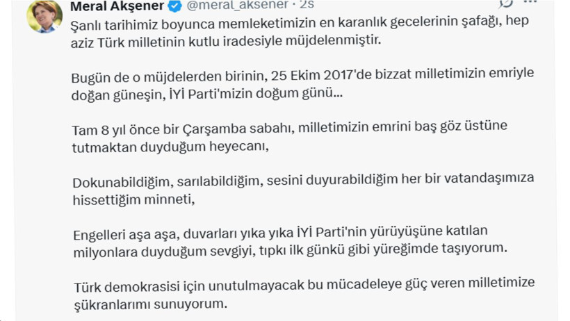 İYİ Parti 8 Yaşında: Meral Akşener'den Anlamlı Yıl Dönümü Mesajı - 1. resim