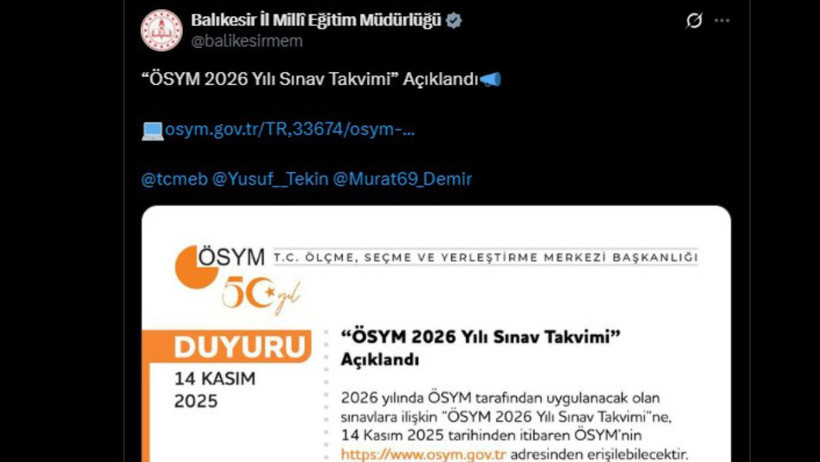 ÖSYM 2026 Sınav Takvimi Yayında: Sınav Tarihleri 14 Kasım 2025’te Açıklandı