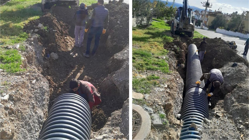 Edremit’te yağışlara karşı önlem: Narlı’da yağmur suyu hattı çalışmaları
