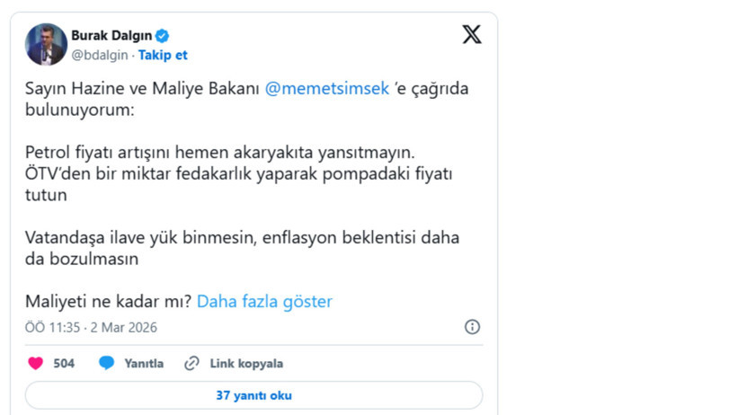 Burak Dalgın: "ÖTV’den Fedakarlık Yapın"