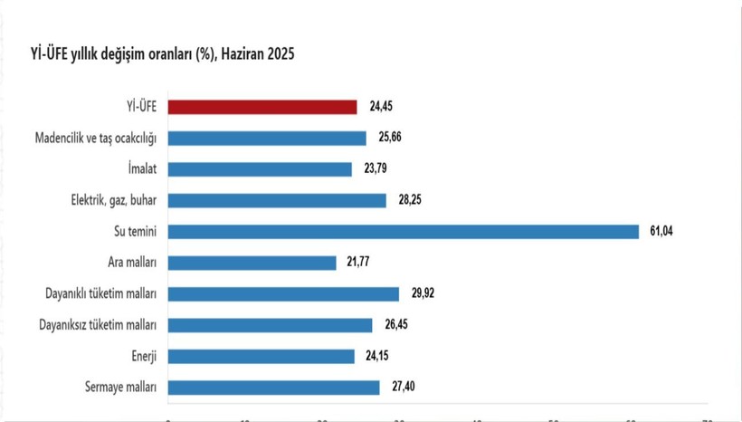  Yurt İçi Üretici Fiyat Endeksi Haziran’da Yıllık %24,45 Arttı 
