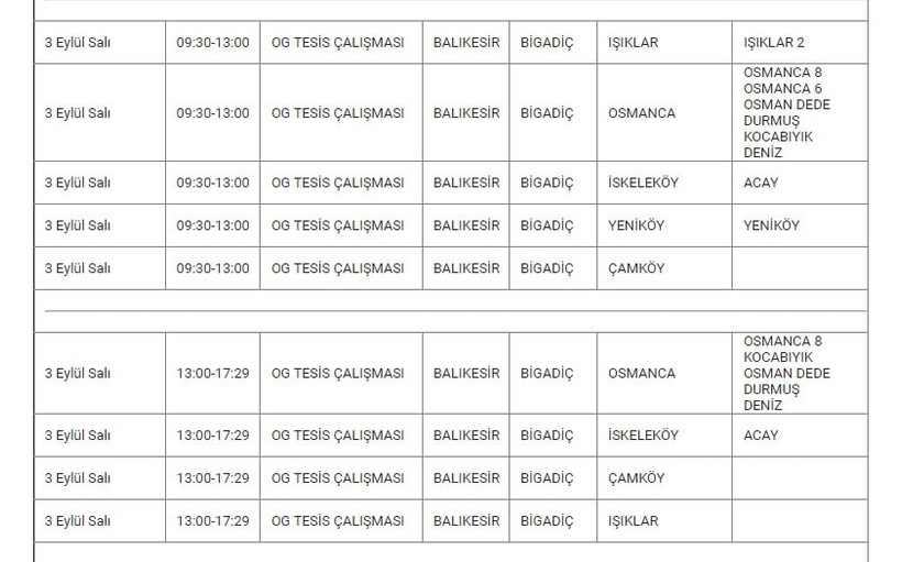 Bigadiç ve Mahallelerinde Elektrik Kesintisi Bigadiç ve Mahallelerinde Elektrik Kesintisi
