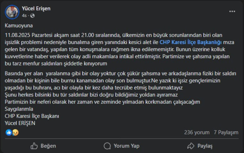 CHP Karesi İlçe Başkanlığı’nda Kesici Aletle Gergin Anlar - Resim: 3