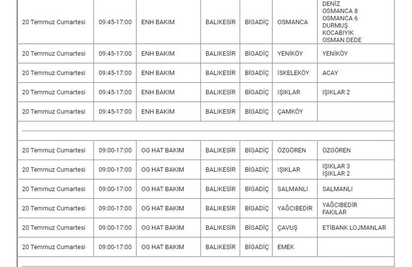 Bigadiç ve Mahallelerinde Elektrik Kesintisi Bigadiç ve Mahallelerinde Elektrik Kesintisi