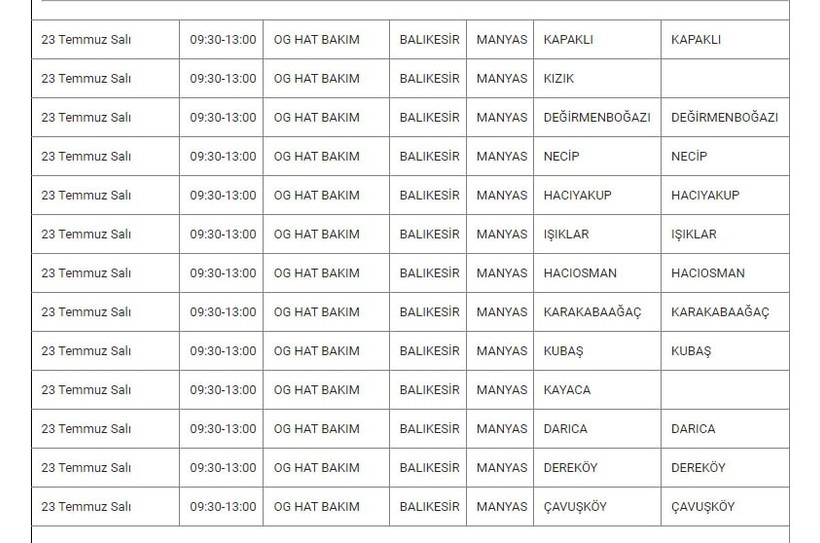 Manyas ve Mahallelerinde Elektrik Kesintisi Manyas ve Mahallelerinde Elektrik Kesintisi