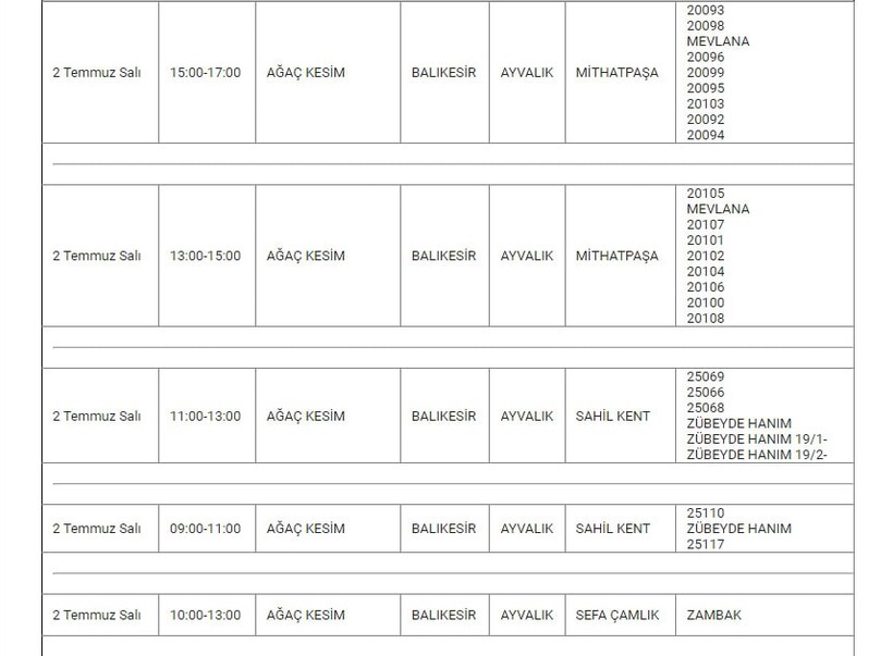 02-07-2024 Salı Günü 7 İlçe'de Elektrik Kesintisi Olacak