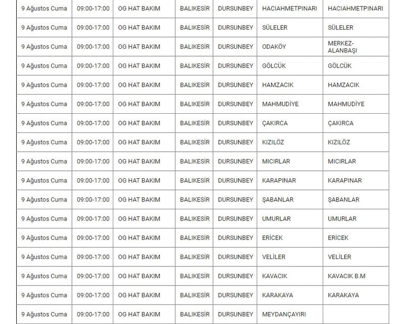 Dursunbey ve Mahallelerinde Elektrik Kesintisi Dursunbey ve Mahallelerinde Elektrik Kesintisi
