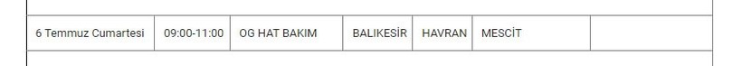 Havran kırsal mahallelerinde kesinti Havran kırsal mahallelerinde kesinti