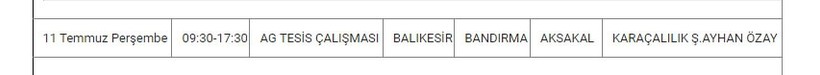 Bandırma ve Mahallelerinde Elektrik Kesintisi Bandırma ve Mahallelerinde Elektrik Kesintisi