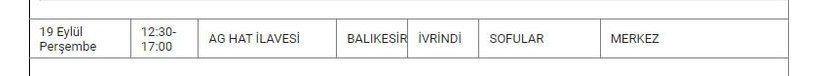 İvrindi ve Mahallelerinde Elektrik Kesintisi İvrindi ve Mahallelerinde Elektrik Kesintisi