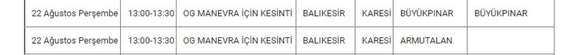Karesi ve Mahallelerinde Elektrik Kesintisi Karesi ve Mahallelerinde Elektrik Kesintisi