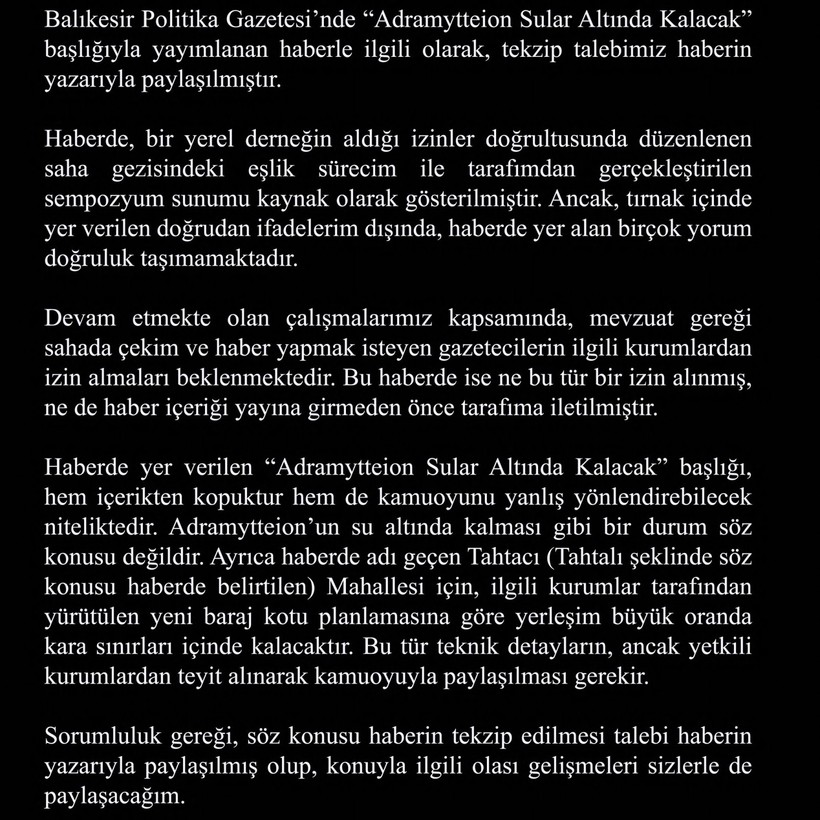 “Adramytteion Sular Altında Kalmayacak”