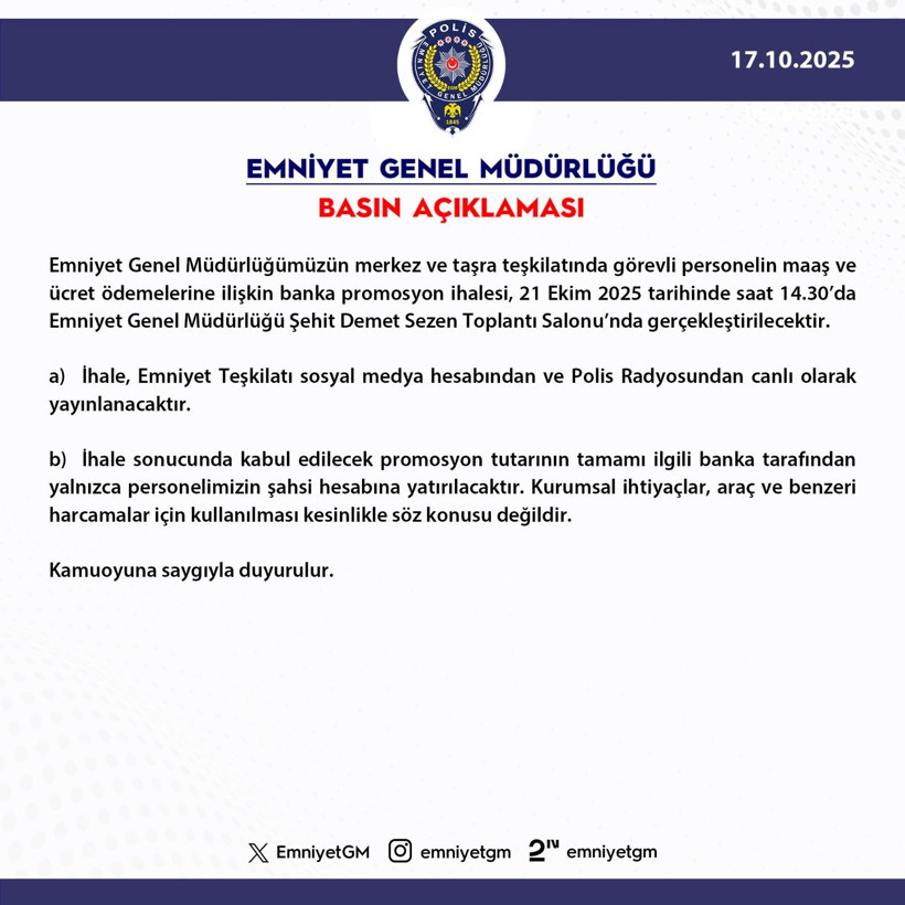 Polis Maaş Promosyonu İhalesi 21 Ekim’de Yapılacak - 1. resim