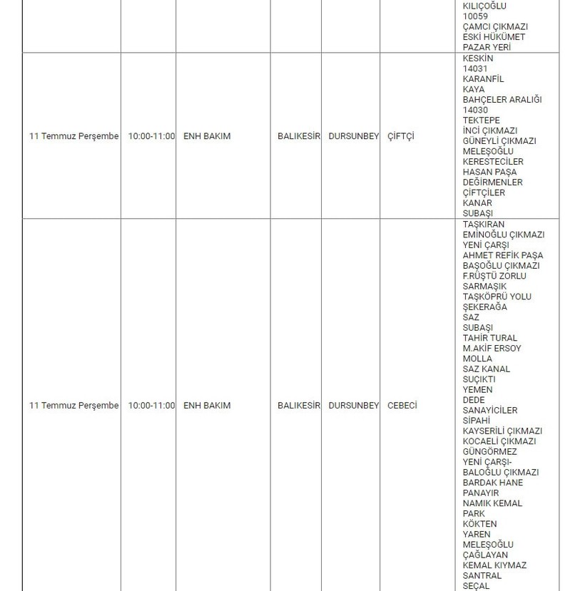 Dursunbey ve Mahallelerinde Elektrik Kesintisi Dursunbey ve Mahallelerinde Elektrik Kesintisi