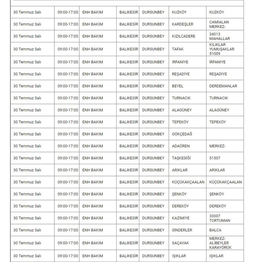 Dursunbey ve Mahallelerinde Elektrik Kesintisi Dursunbey ve Mahallelerinde Elektrik Kesintisi
