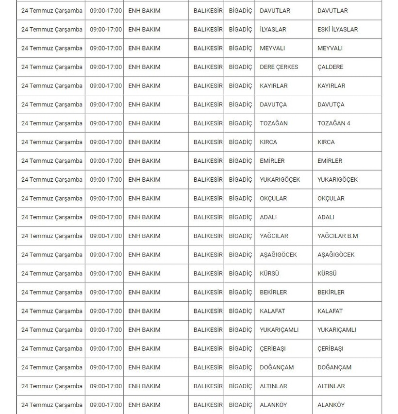 Bigadiç ve Mahallelerinde Elektrik Kesintisi Bigadiç ve Mahallelerinde Elektrik Kesintisi
