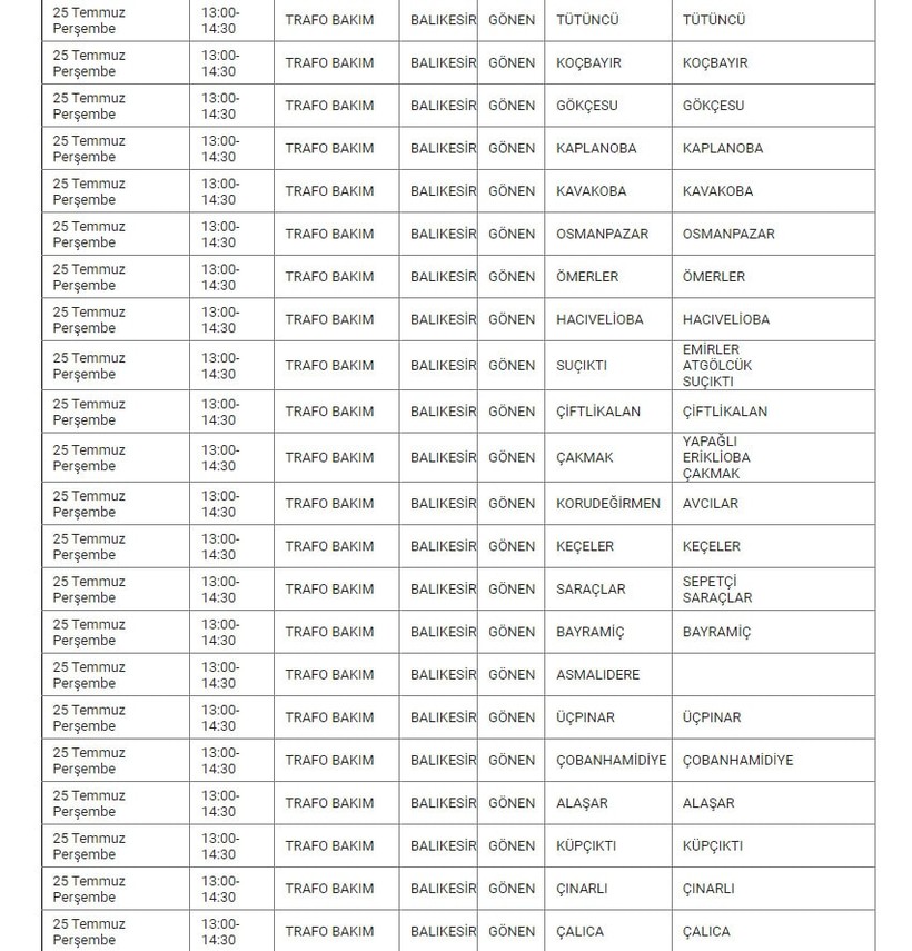 Gönen ve Mahallelerinde Elektrik Kesintisi Gönen ve Mahallelerinde Elektrik Kesintisi