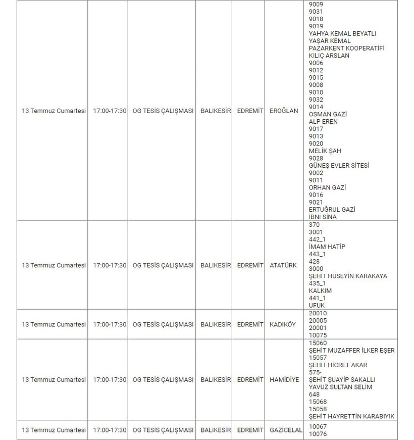 Edremit ve Mahallelerinde Elektrik Kesintisi